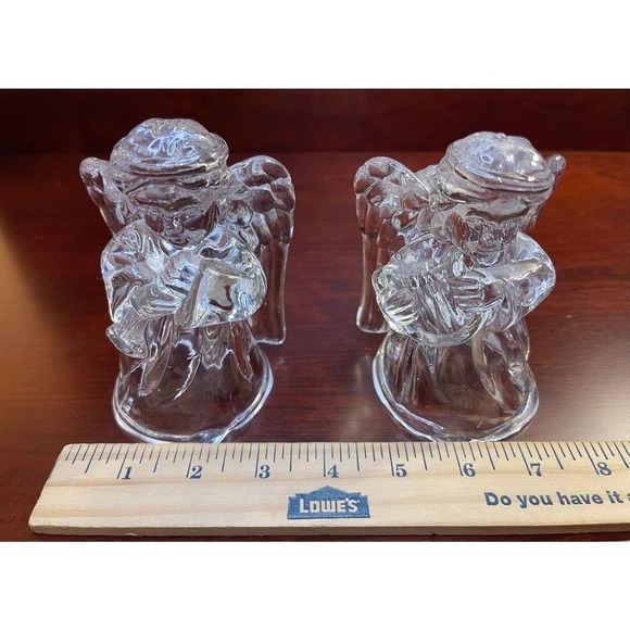 Madison Avenue Set Of 2- Glass Angels  5" with Instruments Candle Holders Heavy - Picture 6 of 7